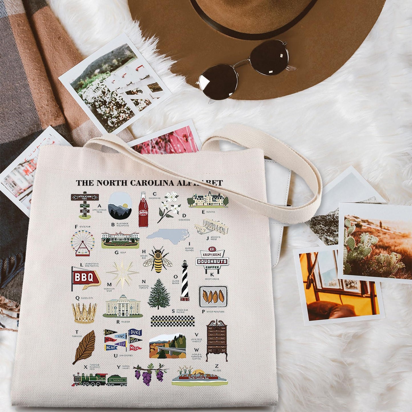 ENSIANTH North Carolina Alphabet Tote Bag North Carolina State Souvenirs Gift Family Trip Handbag Tar Heel State Travel Gift