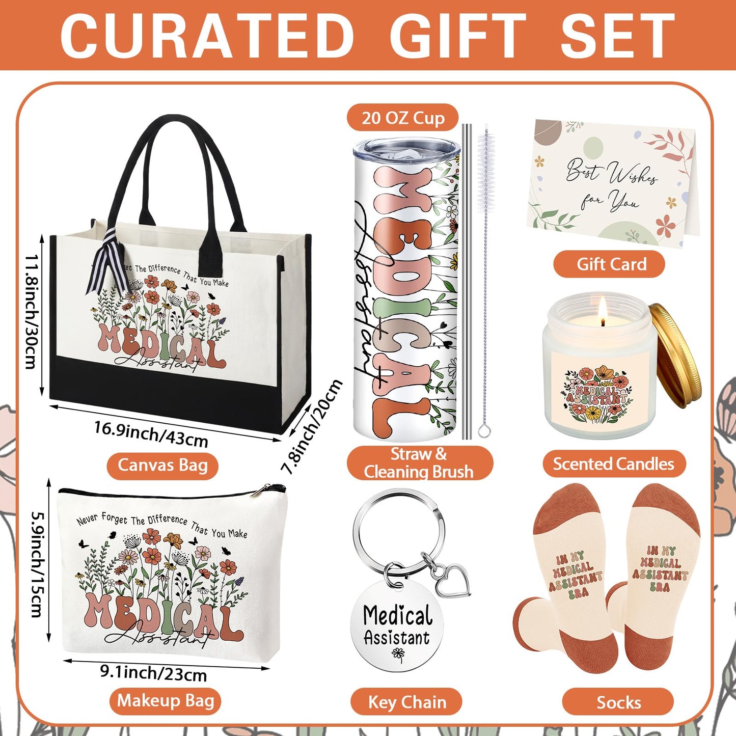 Patelai 7 Pcs Medical Assistant Appreciation Gifts for Women MA Assistants Graduation Recognition Gift Best Medical Assistant Ever Tote Bag Tumbler Candle Socks Nurse Week Hospital Week Gift