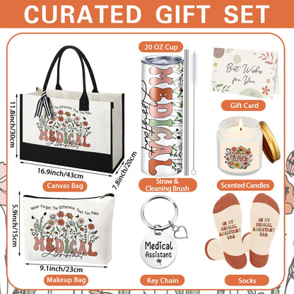 Patelai 7 Pcs Medical Assistant Appreciation Gifts for Women MA Assistants Graduation Recognition Gift Best Medical Assistant Ever Tote Bag Tumbler Candle Socks Nurse Week Hospital Week Gift
