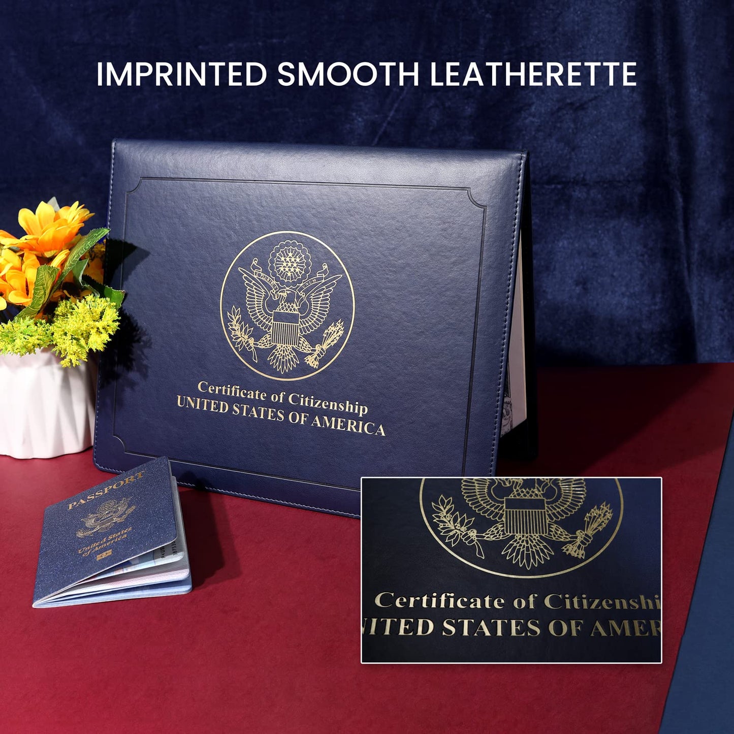 SUNEE US Citizenship Certificate Holder - US Citizenship Gifts - PU Naturalization Certificate, Gold American Seal Logo Certificate of Citizenship Cover, Padded with Cover