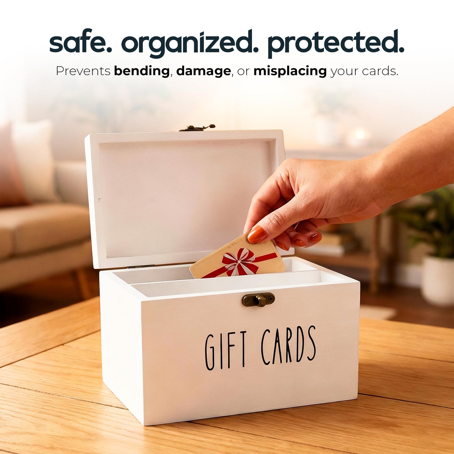 White Wooden Gift Card Holder Storage Box with Secure Metal Latch – Keeps Gift Cards Organized & Protected – Elegant Farmhouse Gift Card Organizer