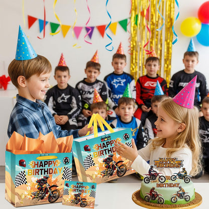 Woosytoo Dirt Bike Birthday Gift Bag for Boys Motorcycle Birthday Party Bag with Tissue Paper and Card Motorcycle Bday Party Decorations for Dirty Bike Bday Funny Games Party Supplies