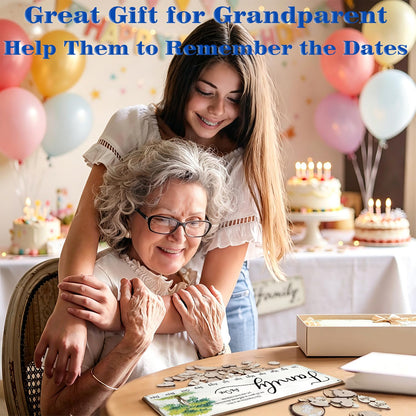 Birthday Gifts for Mom Grandma, Wooden Family Birthday Plaque Reminder Calendar Board Wall Hanging, Grandmother in Law Granny Present for Mothers Day Birthday Christmas Gift, FAMILY Sayings Pattern