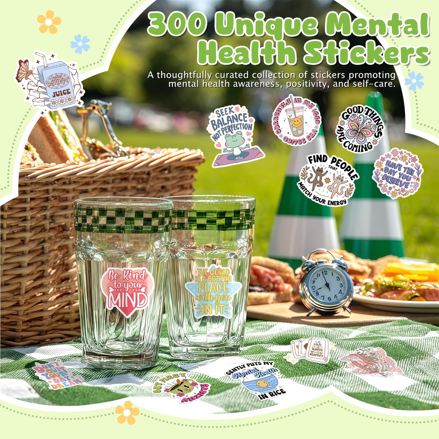 300 PCS Mental Health Stickers, Vinyl Therapy Stickers for Mental Health Journal, Positive Quote Decals for Adult, Therapist Gifts, Journals, Laptops, Water Bottles