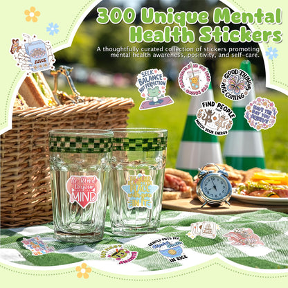 300 PCS Mental Health Stickers, Vinyl Therapy Stickers for Mental Health Journal, Positive Quote Decals for Adult, Therapist Gifts, Journals, Laptops, Water Bottles