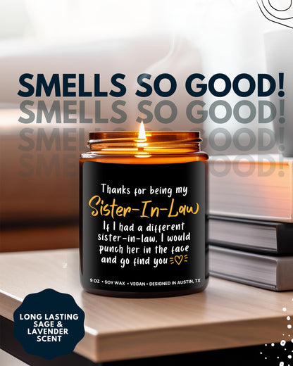 Funny Sister-in-Law Candle, Unique Sister in Law Birthday Gifts, Best Bonus Sister Presents, Thoughtful Gift for Her, Ideal for Christmas, Gift-Ready