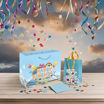 13" Large Cartoon Blue Dog House Party Supplies Gift Bag Set with Greeting Card and Tissue Papers, Blue Dog Theme Happy Birthday Gift Bags for Party Celebration Birthday Decorations