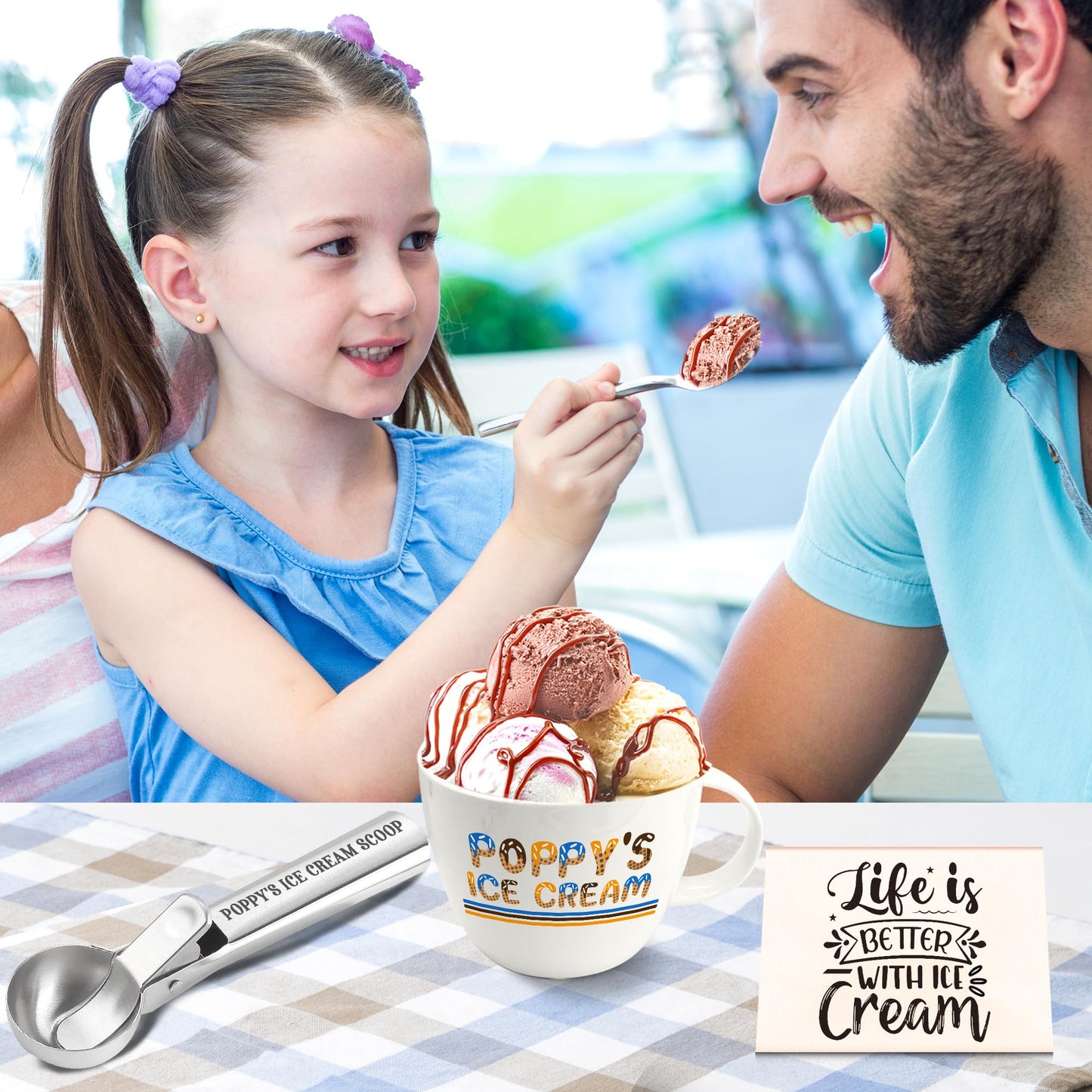 Poppy Gifts, Poppy's Gift Ice Cream Bowl Scoop Shovel Spoon Set, Grandpa Ice Cream Gift from Grandkids, Ideal Xmas Birthday Father's Day Man Gifts