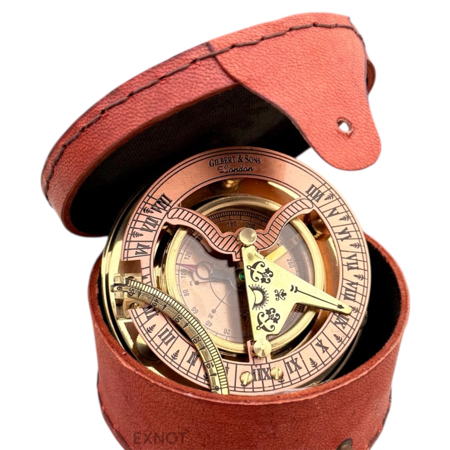 Antique Brass & Copper Sundial Compass, Sundial Clock in Box Gift Sun Clock Ship Replica Watch