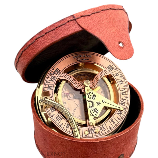 Antique Brass & Copper Sundial Compass, Sundial Clock in Box Gift Sun Clock Ship Replica Watch