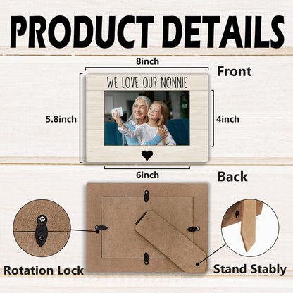 Nonnie Grandma Picture Frame, Mother's Day Gifts for Grandma, Grandmother Gifts From Grandkids Photo Frame 4X6, We Love Our Nonnie Wooden Photo Picture Frames for Desk Tabletop Decor
