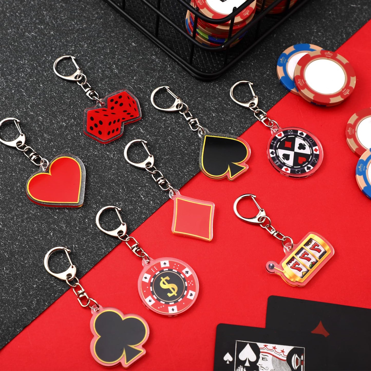Tondiamo 48 Pcs Casino Party Gifts Keychains Bulk Casino Night Souvenirs Dice Keychains for Birthday Gifts Decorations