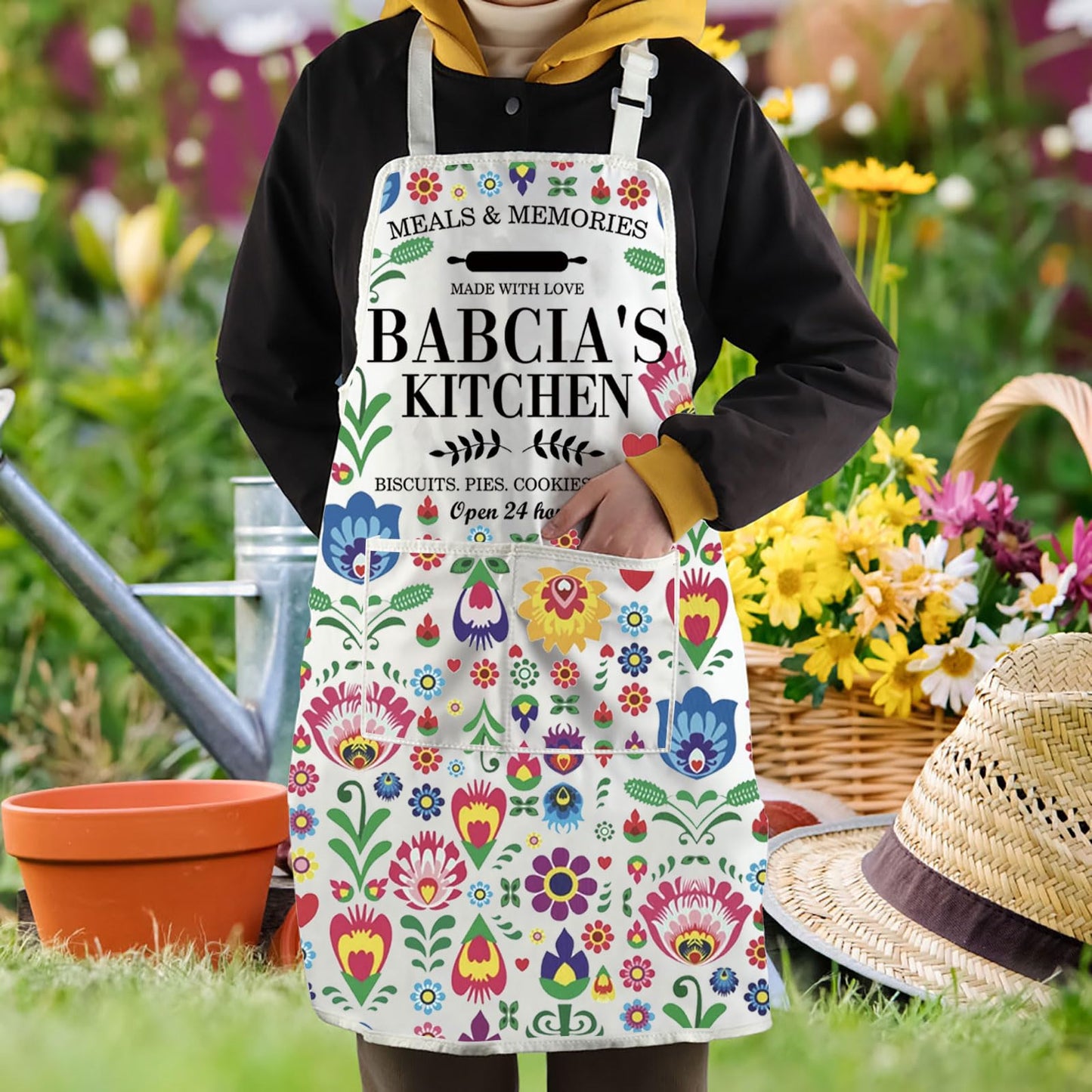 WCGXKO Polish Babcia Kitchen Apron Polish Grandma Birthday Gift Babcia Gift Babcia Retirement Gift