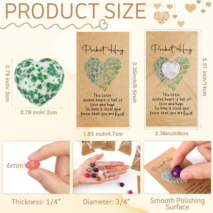 Nosiny 30 Sets Heart Stones Bulk Gift for Women Pocket Hug Token Gift Cards 0.8'' Natural Heart Crystals and Healing Stones with Card Mental Health Favor for Graduation Teacher Nurse Friend Coworker