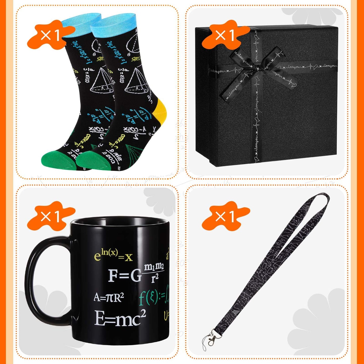 Layhit 4 Pcs Math Teacher Appreciation Gift Graduation Gifts 12 oz Coffee Mug Math Socks Lanyards Keychain with Gifts Box for Men Women Teens Teacher Birthday Teachers Day Christmas