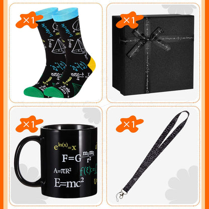 Layhit 4 Pcs Math Teacher Appreciation Gift Graduation Gifts 12 oz Coffee Mug Math Socks Lanyards Keychain with Gifts Box for Men Women Teens Teacher Birthday Teachers Day Christmas