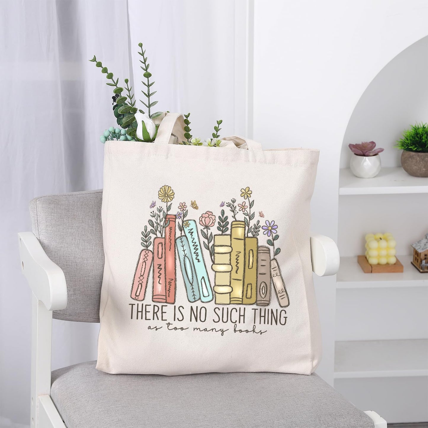 LEADO Cute Canvas Tote Bag with Pocket, Book Lovers Gifts - Mothers Day, Birthday, Book Club Gifts for Book Lovers Women - Reading Accessories, Librarian, Bookish, Readers, Teacher, Library Present