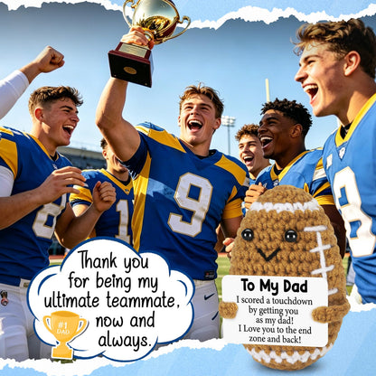 Funny Fathers Day Dad Gifts from Daughter Son Wife, Positive Handmade Crochet Father's Day Birthday Gift for Dad, Cute Small Gifts for Dads, I Love You Papa Gift Idea, Unique Football Doll for Stepdad