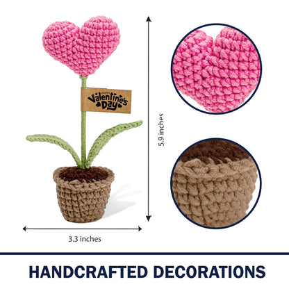 Handmade Crochet Heart Flower in Pot | Gifts for Mom, Mother Day Mom Gifts for Him Her, Valentines Day Card, Romantic Anniversary Birthday Home & Office Decoration