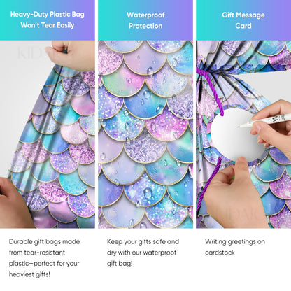 KIDAJOY 1 Pcs Extra Large Plastic Gift Bags Mermaid Rainbow 56"x 36" Jumbo Gift Bags for Baby Girls Mermaid Themed Birthday Party Favors Supplies
