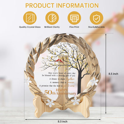 50th Anniversary Wedding Unique Gifts Ideas Crystal Plate with Gold Leaf Wreath - 50th Anniversary Wedding Gifts for Parents Couple - Cardinal Style