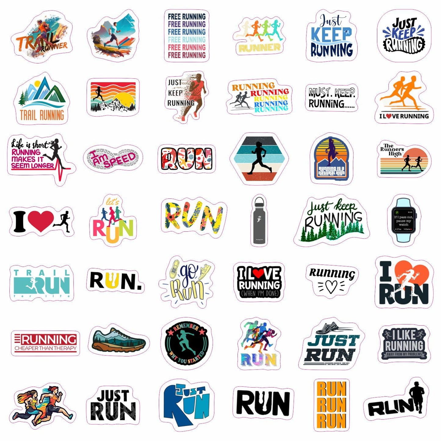 BulbaCraft Running Stickers for Water Bottles, Run Stickers and Decals, Runner Decals - Running Themed Party Decorations, Presents for Marathon Runners Men, Gifts for Women & Men