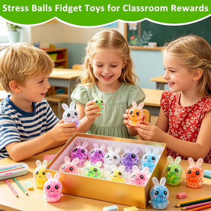 36 Pack Bunny Stress Balls Squeeze Fidget Toys 12 Colors Stress Relief Squishies Balls for Kids Boys Girls Teens Birthday Party Favors Classroom Prizes Exchange Gift Goodie Bag Fillers Pinata Stuffers