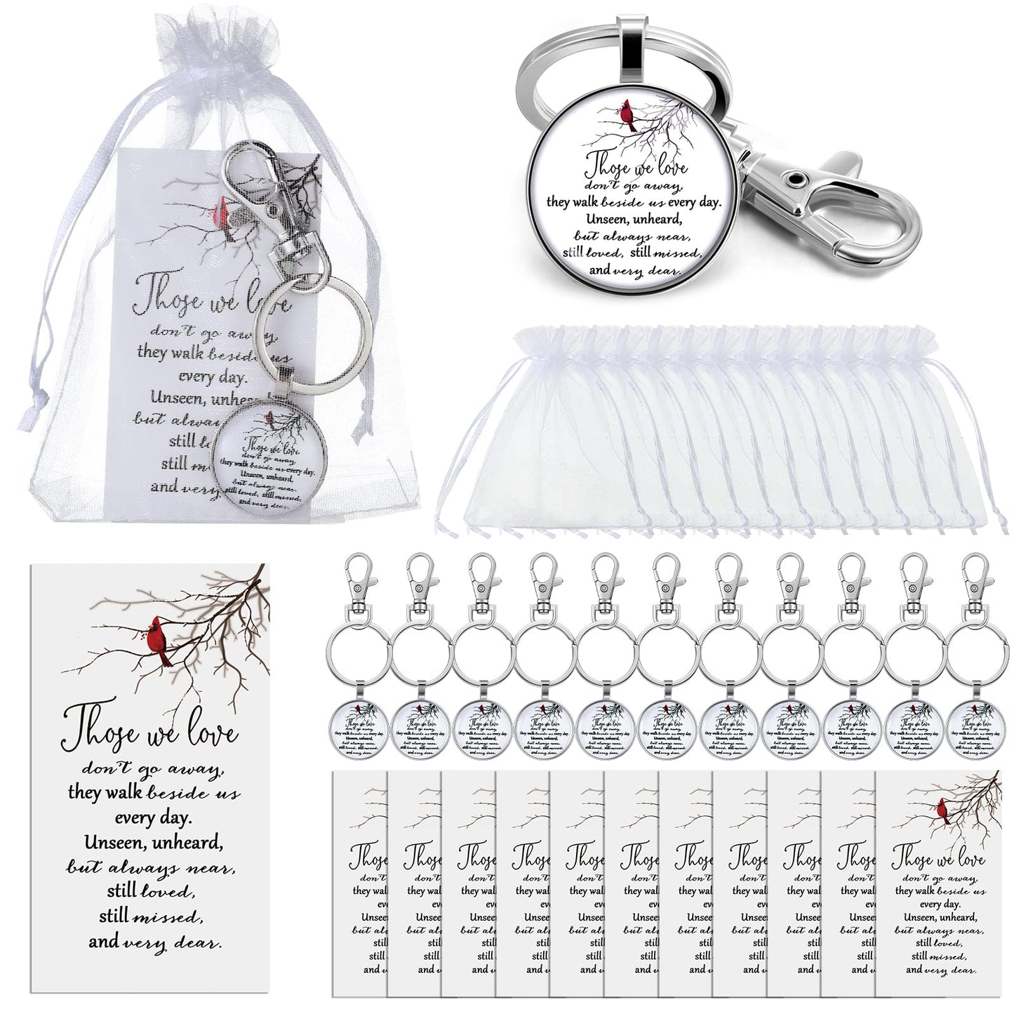 Fumete 12 Set Cardinal Keychain Gifts Red Cardinal Key Ring Memorial Gift Sympathy Gifts for Loss of Loved One with Card Bag Funeral Remembrance Condolence Bereavement