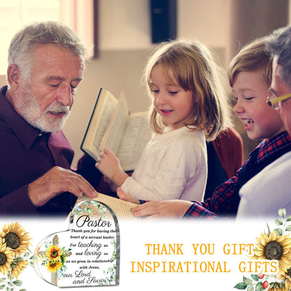 Gerrii Pastor Appreciation Gifts Christian Plaques Decoration for Pastor's Day Church Clergy Keepsakes Thank You Gift Acrylic Heart Plaque Decor Religious Spiritual Retirement Keepsake(Sunflower)