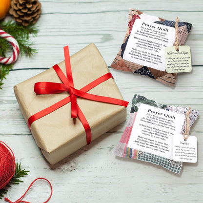 Fanfanwin 2 Pack Prayer Quilt with Cross, Mini Pocket Scripture Quilts for Women, Portable Christian Gifts for Encouragement, Pastor Appreciation Bereavement Gift(Classic)