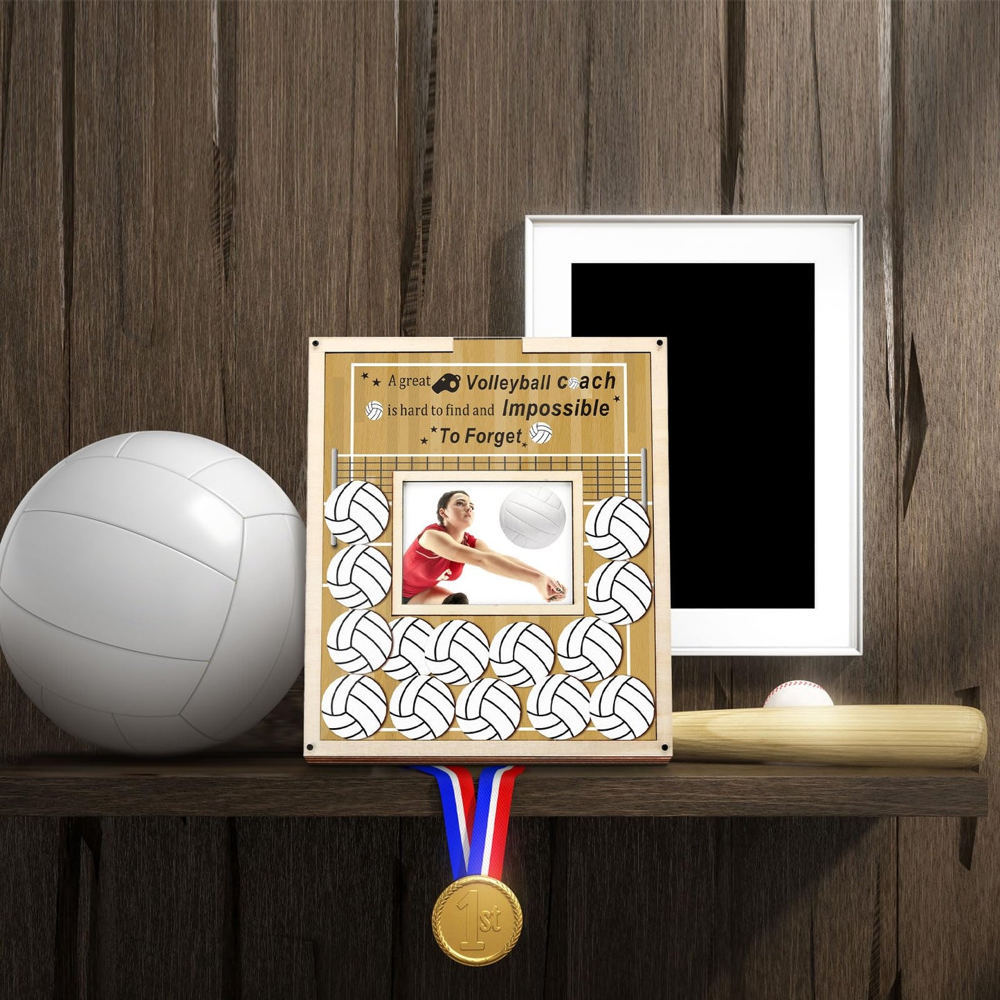 Yuntau Coach Gifts for Volleyball Picture Frame with Wood Ball Chips Signature Pen Gift for Volleyball Coach Appreciation Ball Plate Plaque Present for Coaches Team Birthday Thank You Gift Idea