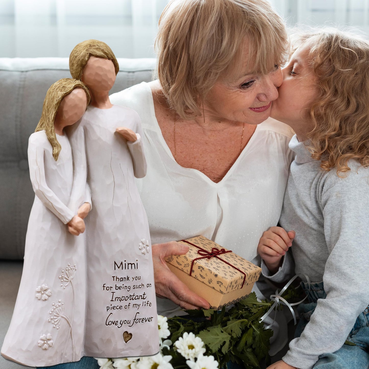 Mimi Gifts for Grandma, Gifts for Mimi, Grandma Gift for Birthday Christmas Mothers Day, Grandmother Granddaughter Embrace Hand-Painted Resin Figure