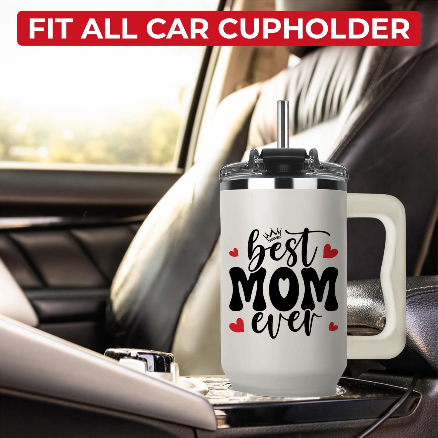 Mothers Day Gifts For Mom - Best Mom Ever Tumbler With Handle 40oz, Mommy Coffee Mug, Mama Tumblers, Momma Gift Ideas from Kids, Daughter, Son, Funny Birthday Present For Her, Mother Day Gift Tumbler