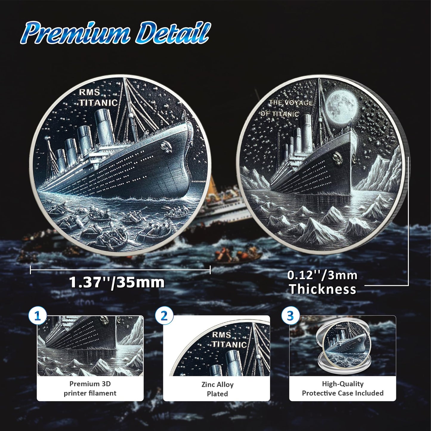 RMS Titanic Challenge Coin - Commemorative Ship Coins - Rare Boat Travel Token - Memory of Victims Chip - Collectable Curio Gifts for Men Women Kids Family