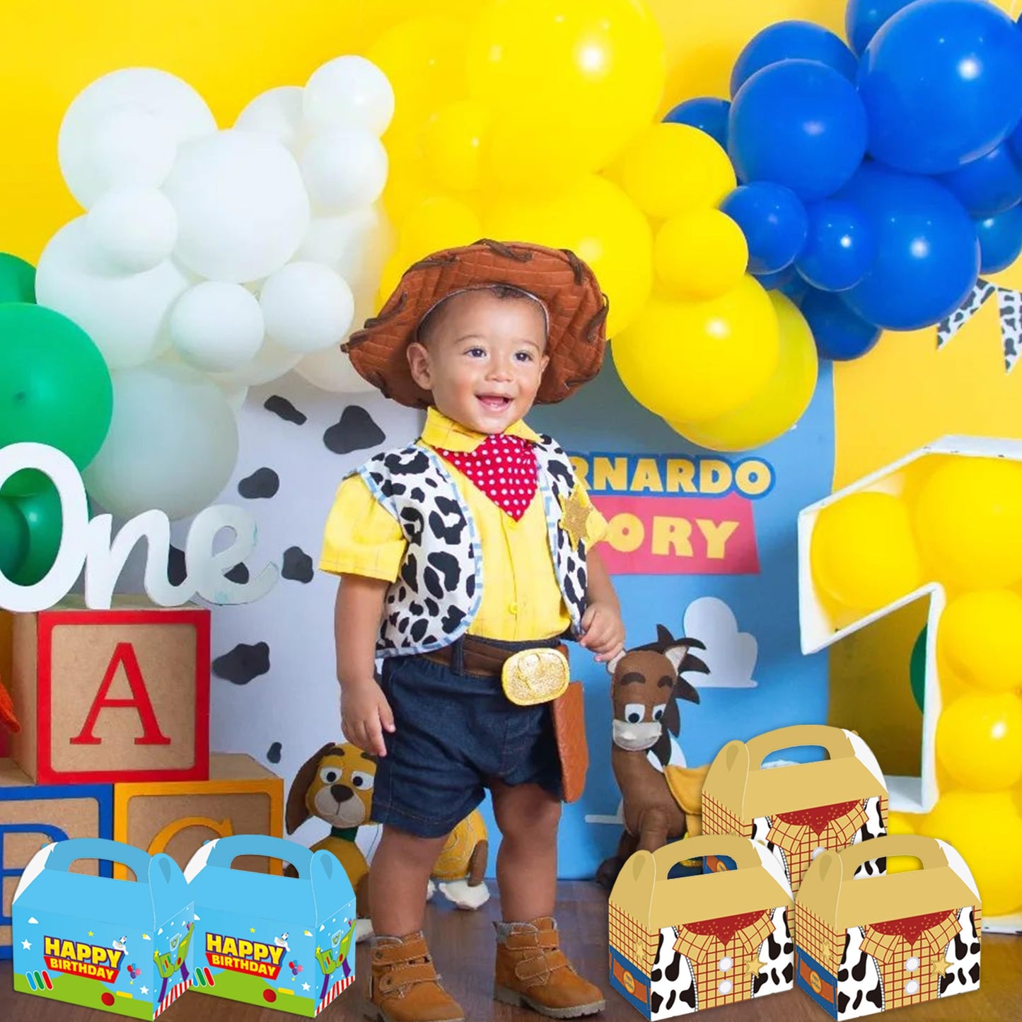 WEGYMER Cartoon Story Party Boxes 16pcs Two Infinity and Beyond Birthday Gift Goodie Bags For Toy Theme Birthday Party Supplies