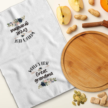 TNUW Best Great Grandma Kitchen Towel 16″×24″, World’s Best Floral Soft and Absorbent Tea Towel for Kitchen, Birthday Christmas Thanksgiving Gift for Great Grandma