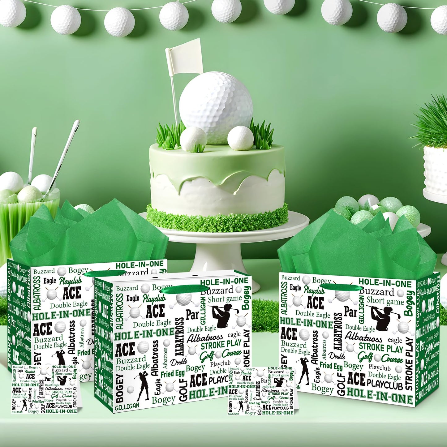 Golf Party Gift Bag Large Golf Themed Birthday Wrapping Bag with Tissue Paper Greeting Card Decorations for Kids Men Ball Team Sports Party Favors Baby Shower Goodie Gifts Treat Wrap Bags Supplies