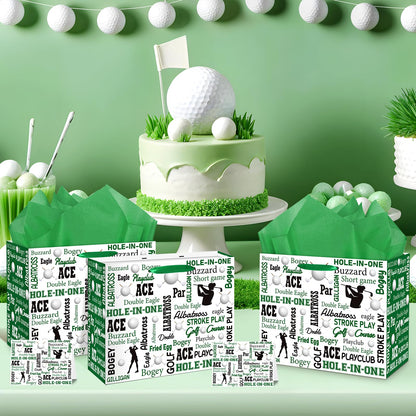 Golf Party Gift Bag Large Golf Themed Birthday Wrapping Bag with Tissue Paper Greeting Card Decorations for Kids Men Ball Team Sports Party Favors Baby Shower Goodie Gifts Treat Wrap Bags Supplies