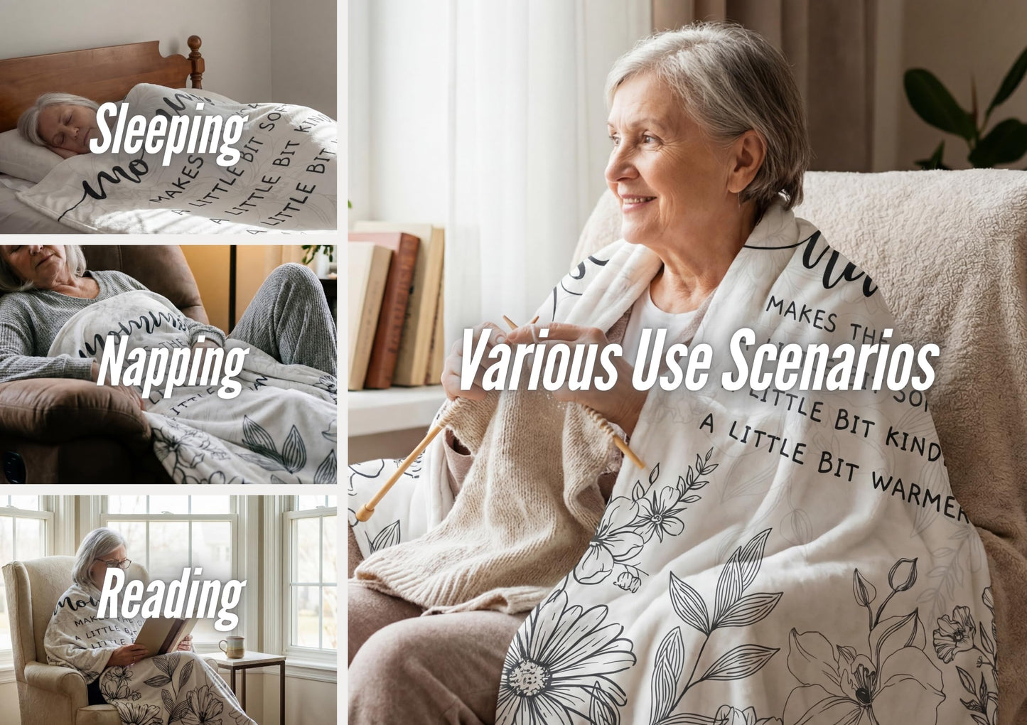 InnoBeta Mommom Gifts, Grandma Gifts for Mommom, Flannel Throw Blankets on Mother's Day, Christmas, Birthday, 50" x 65", Beige Flowers