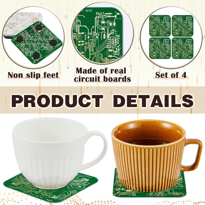 Nuenen 4 Pcs Circuit Board Coasters for Drinks PCB Coasters Immersion Gold Circuit Board PCB Design Engineer It Gift for Party Bar Office Geek Nerd Engineer Dad Gift Men(Classic Style,Green)