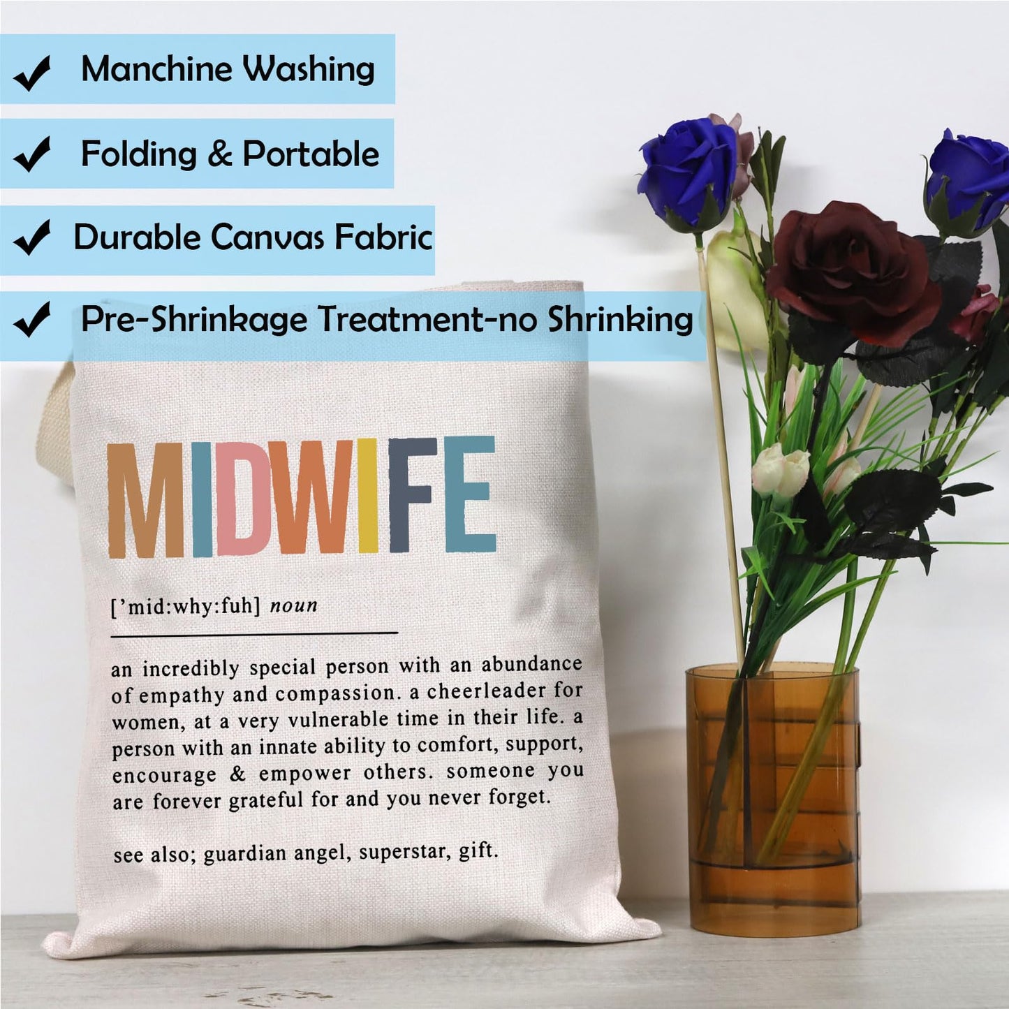 GJTIM Midwife Gift Doula Gift OBGYN Doula Thank You Present Midwife Definition Tote Bag Labor and Delivery Nurse Shopping Bag (Midwife Tote)