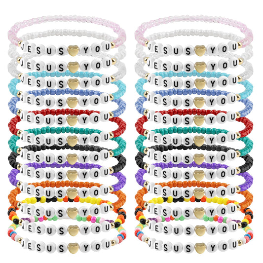 24PCS Jesus Loves You Bracelets Friendship Bracelets Bulk Christian Friendship Jewelry Easter Gifts for Women Men Inspirational Religious Gift