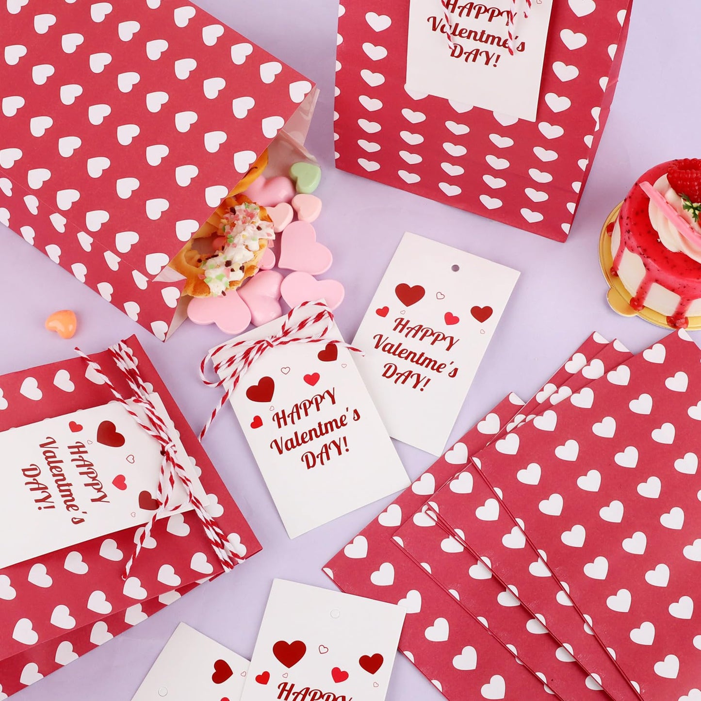 Abilat 24 Pack Valentines Gift Bags with Cards Valentine Gift Treat Bag Mini Goodie Bags for Valentine's Day Gifts Wrapping Party Favors, Classroom Exchange Prizes