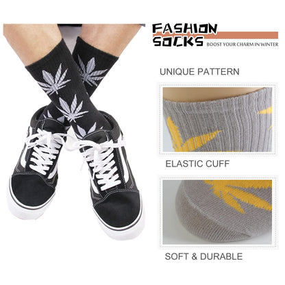 UTTPLL Winter Socks for Men Women Marijuana Weed Leaf Printed Cotton Crew Boot Scoks Maple Leaf Athletic Hiking Socks