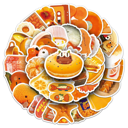INS Orange Stuffs Stickers, 50PCs Cartoon Food Stickers for Laptop, Hydro Flask, Water Bottle Phone, Vinyl Decals for Girls, Teens, Party Supply Decals as Gifts (Orange Things)
