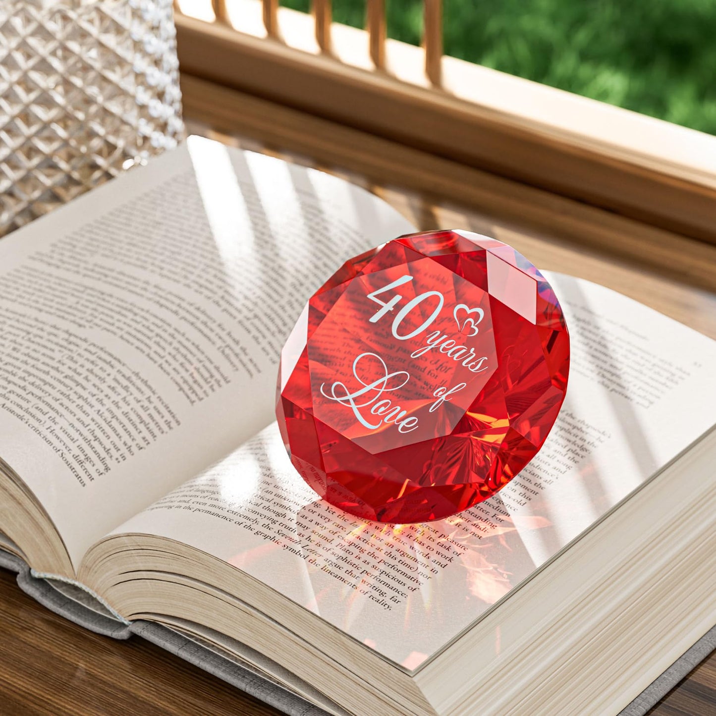 YWHL Happy 40th Wedding Anniversary Romantic Gifts for Wife Husband, Ruby Wedding Gift for Her, 40 Years of Love Present for Couple, Red K9 Crystal Diamond Decoration