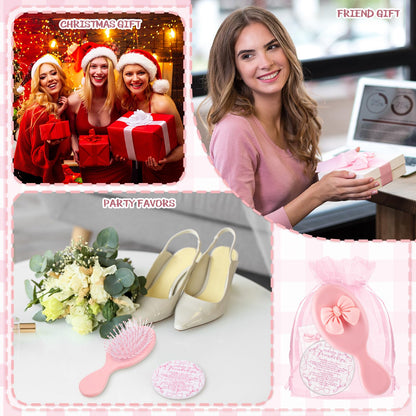 Mimorou 20 Sets Friendship Gifts Bulk Coquette Bow Hairbrushes Mirrors Cards with Bags for Galentines Party Favors Girls Trip Weekend Bachelorette Pink Friends Gifts