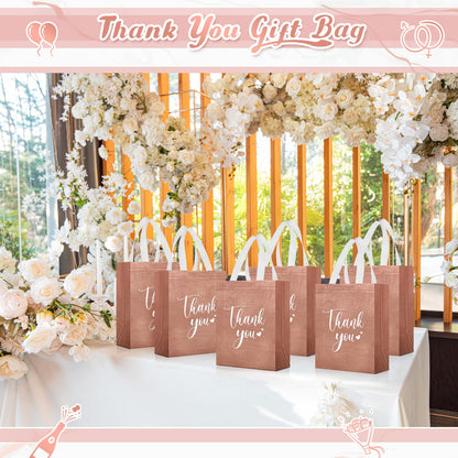 Sweetude 30 Pcs Thank You Gift Bags with Handles, Reusable Non Woven Foldable Goodie Bags Bulk for Graduation Teacher Appreciation Wedding Bridesmaid Favors(10 x 8 x 4 Inch,Rose Gold)