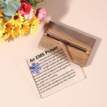 The EMS Prayer Gifts Clear Desk Decorative Sign Inspirational Gift for EMTs Paramedics First Responders, Appreciation Gift for Emergency Medical Services, Office and Home Display Plaque TZ203