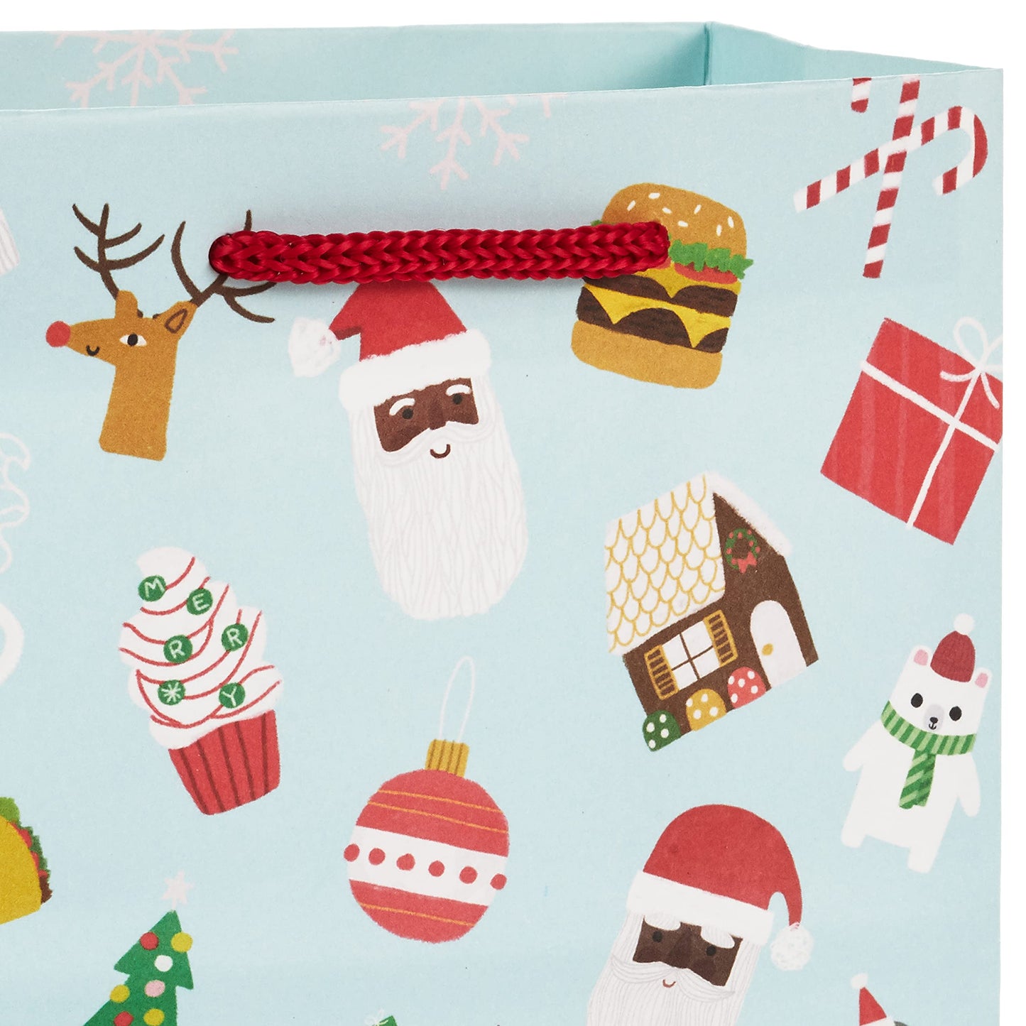 Hallmark Christmas Gift Bag Assortment (8 Holiday Bags; 3 Small 6", 3 Medium 9", 2 Large 13") Multicultural Santa Claus, Merry Happy Everything, Tacos, Donuts, Pizza, for Kids, Teachers, Foodies